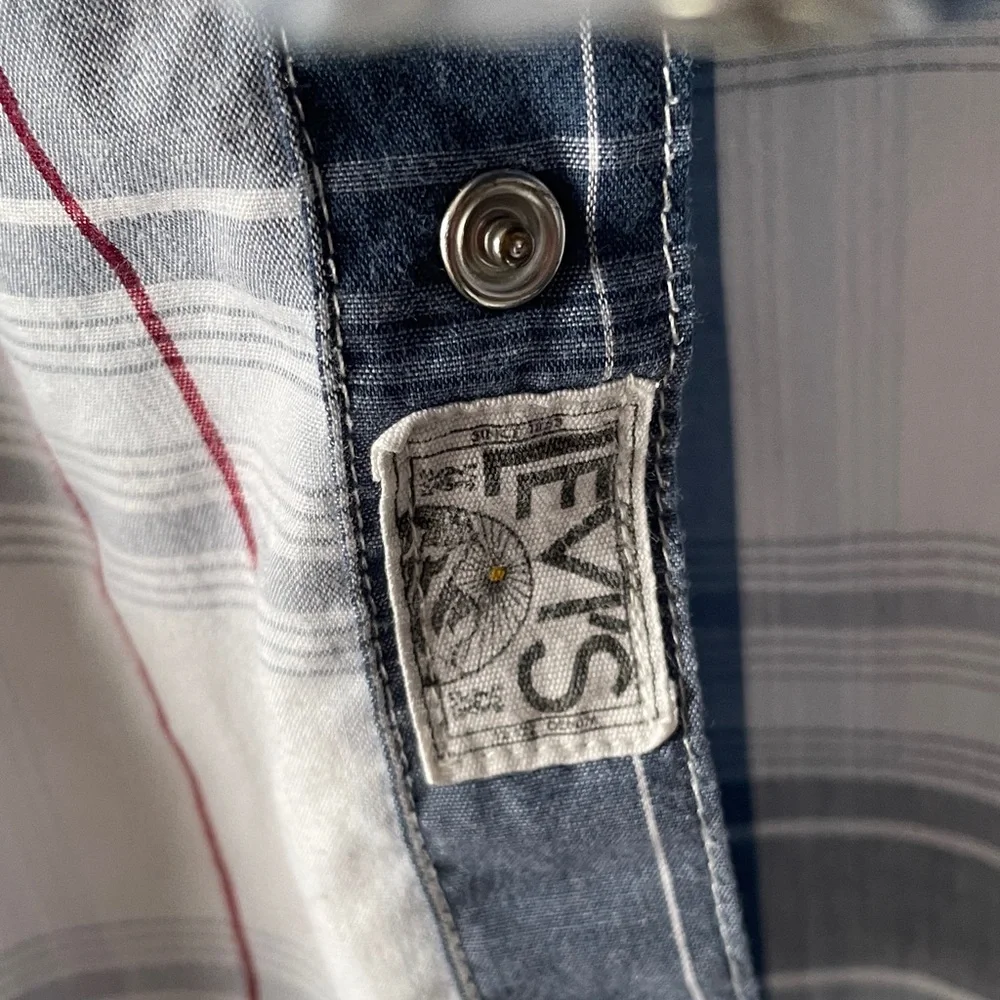 Levi's M Blue/White Mens Stripe Button Down Shirt